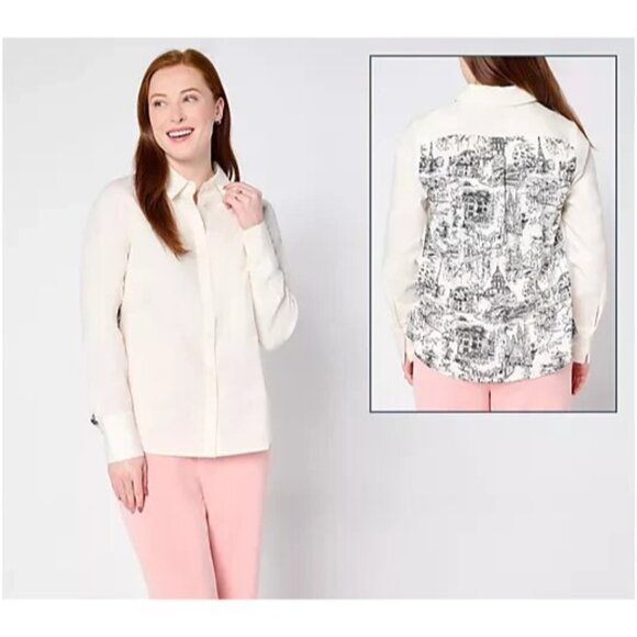 BEAUTIFUL by Lawrence Zarian Button Front Shirt Print Ivory,XS A705659 - Picture 1 of 1